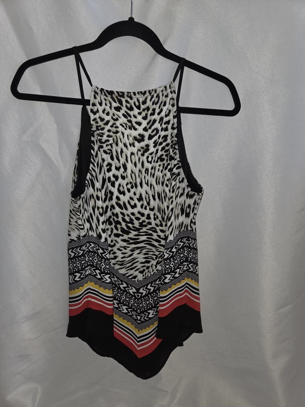 by & by Black, White, Red & Yellow Leopard Print Tank with Patterned Hem
